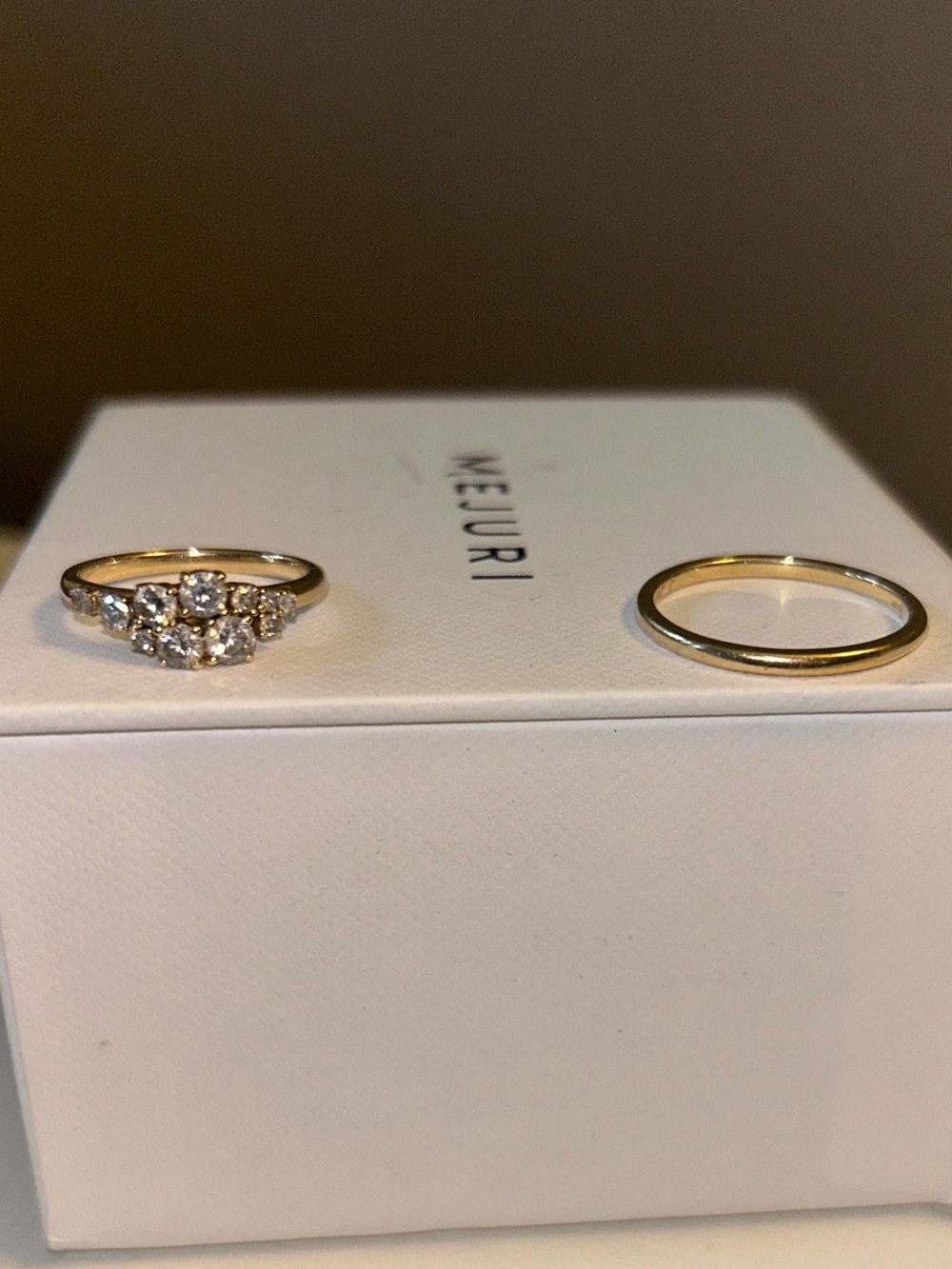Gold Engagement Ring Set with Diamond Cluster - Unknown Brand